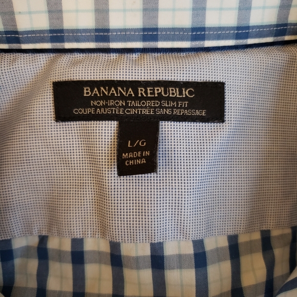 Banana Republic Blue and White Checkered Dress Shirt - L - Picture 3 of 5